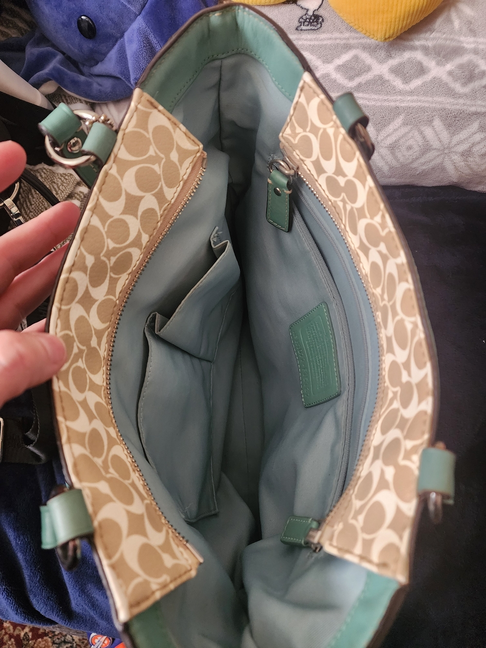 Coach Chelsea Heritage Stripe Signature Tote Bag Khaki Teal F15137 - Picture 8 of 8